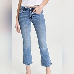 Frame Jadite Le Crop Mini Boot Mid Rise Stretch Denim Blue Flare Jeans